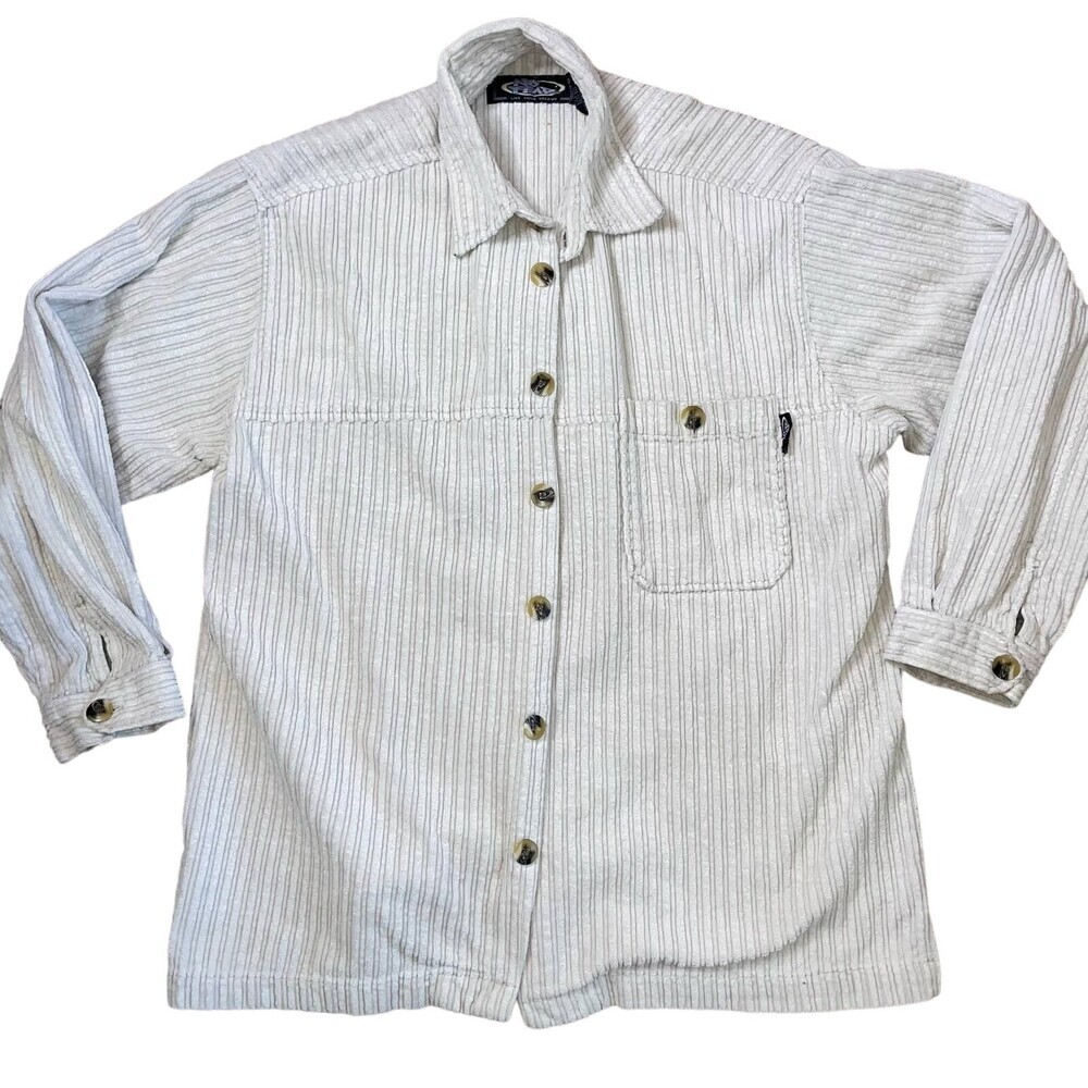 NO FEAR Y2K shirt button up/down ribbed textured men's white SZ LG 90's top